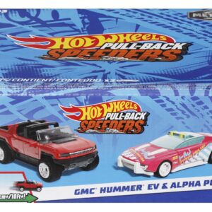 HOT WHEELS SET 2 MASINUTE METALICE PULL BACK GMC HUMMER EV SI ALPHA PURSUIT 1:43