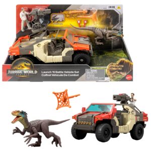 JURASSIC WORLD REBIRTH SET VEHICUL DE LUPTA LAUNCH N BATTLE CU FIGURINE SI ACCESORII