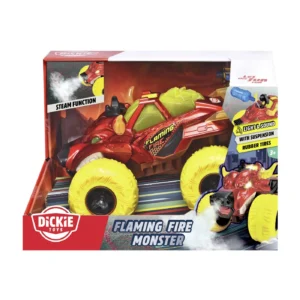 DICKIE MASINA DE TEREN FLAMING FIRE MONSTER CU LUMINI SUNETE SUSPENSII SI FUNCTIE ABUR 25CM