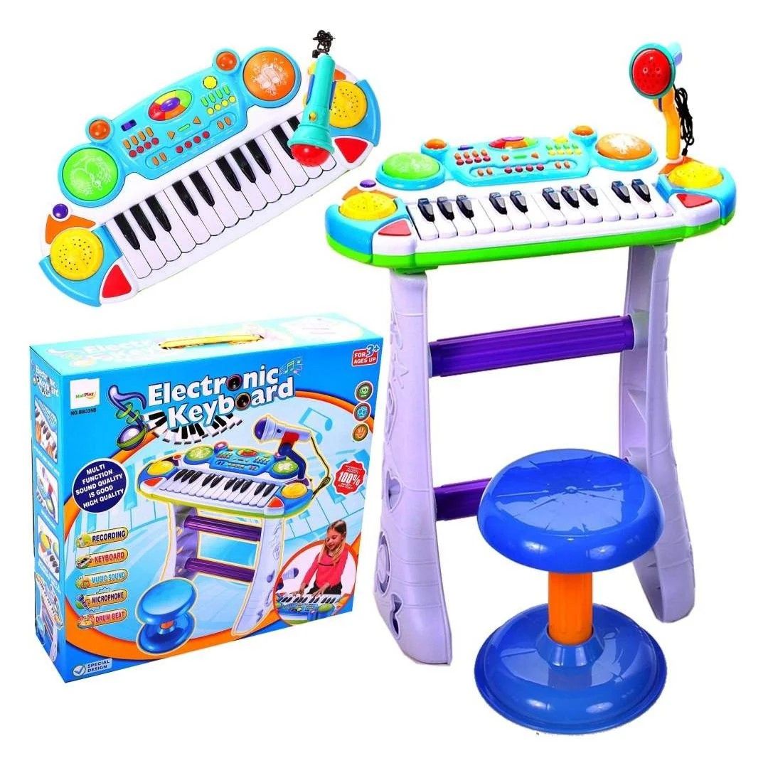 INSTRUMENT MUZICAL PIANINA ELECTRONICA MALPLAY CU SCAUN SI MICROFON 45 CM INALTIME ALBASTRU - imagine 2
