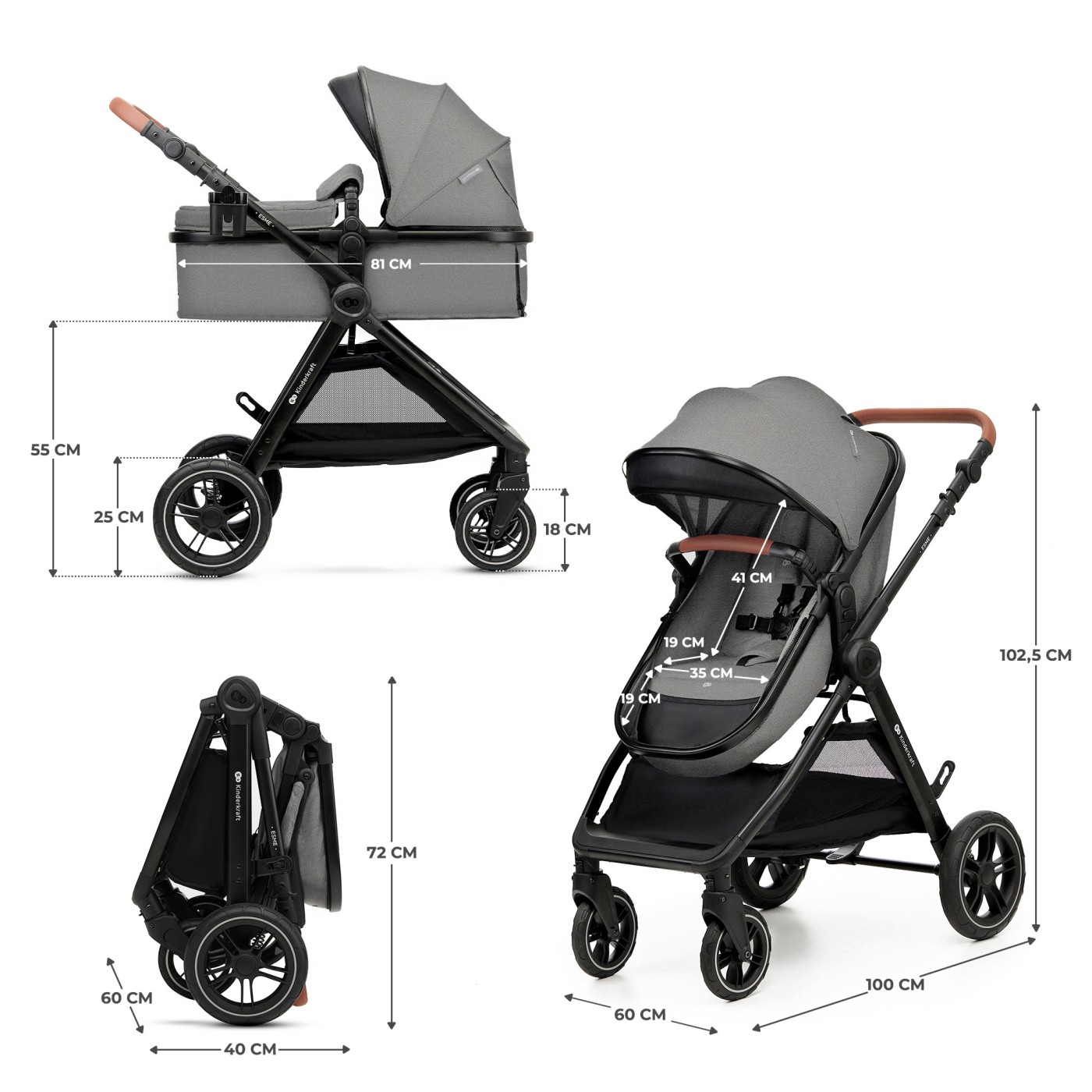 CARUCIOR KINDERKRAFT ESME, 3 IN 1, MOONLIGHT GREY - imagine 7