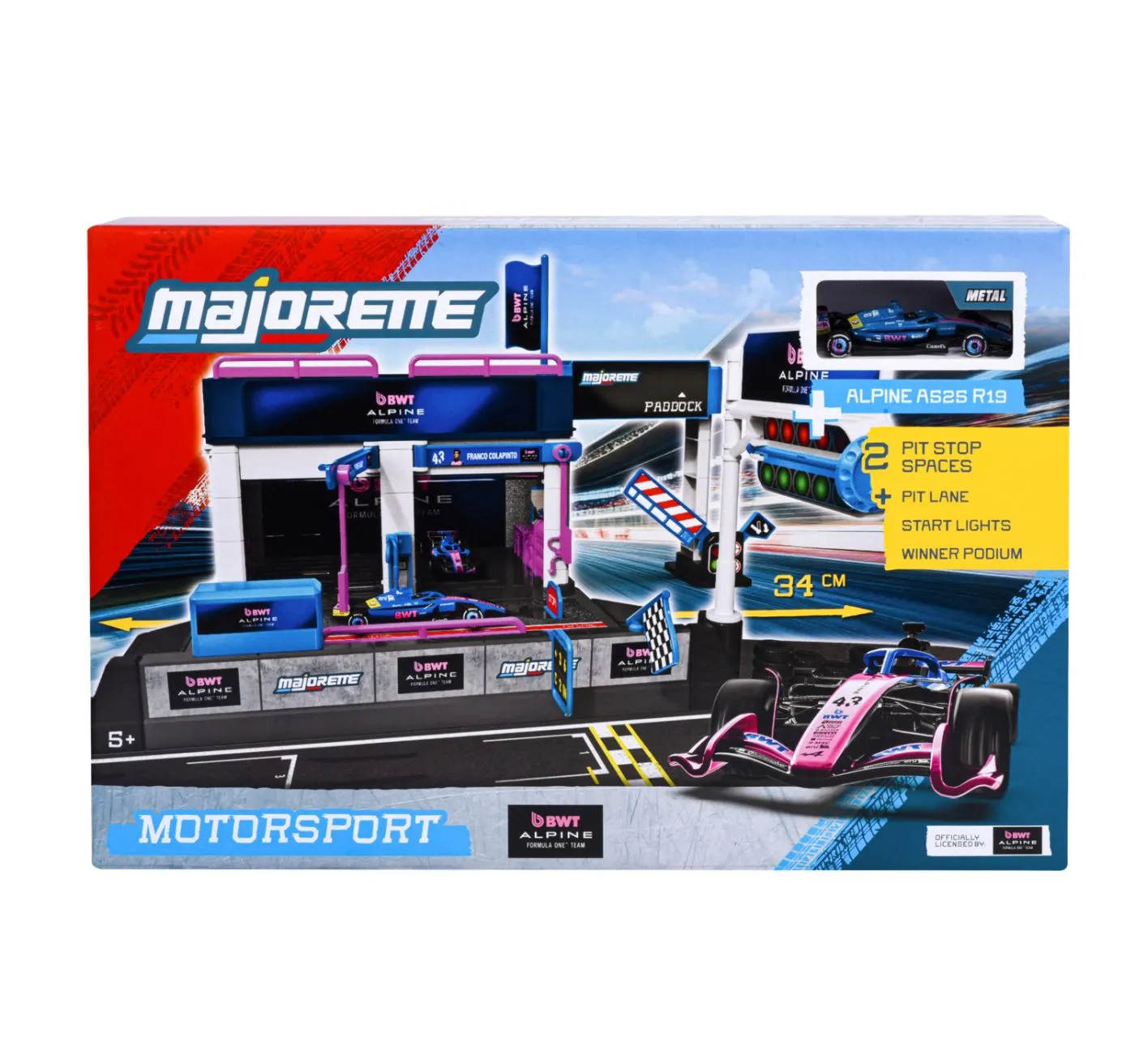 MAJORETTE SET MOTORSPORT BWT ALPINE F1 TEAM CU MASINUTA INCLUSA ALPINE A525 R19 SCARA 1 LA 64