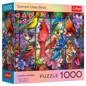 PUZZLE TREFL 1000 PASARI DIN VITRALIU CU POSTER INCLUS