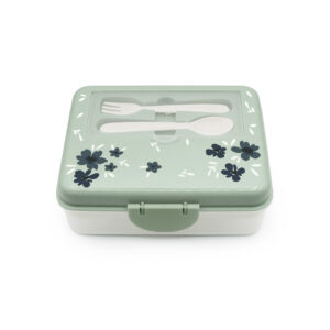 CUTIE PRANZ BENTO 2 NIVELE CU TACAMURI MELII FLORI ALBASTRE