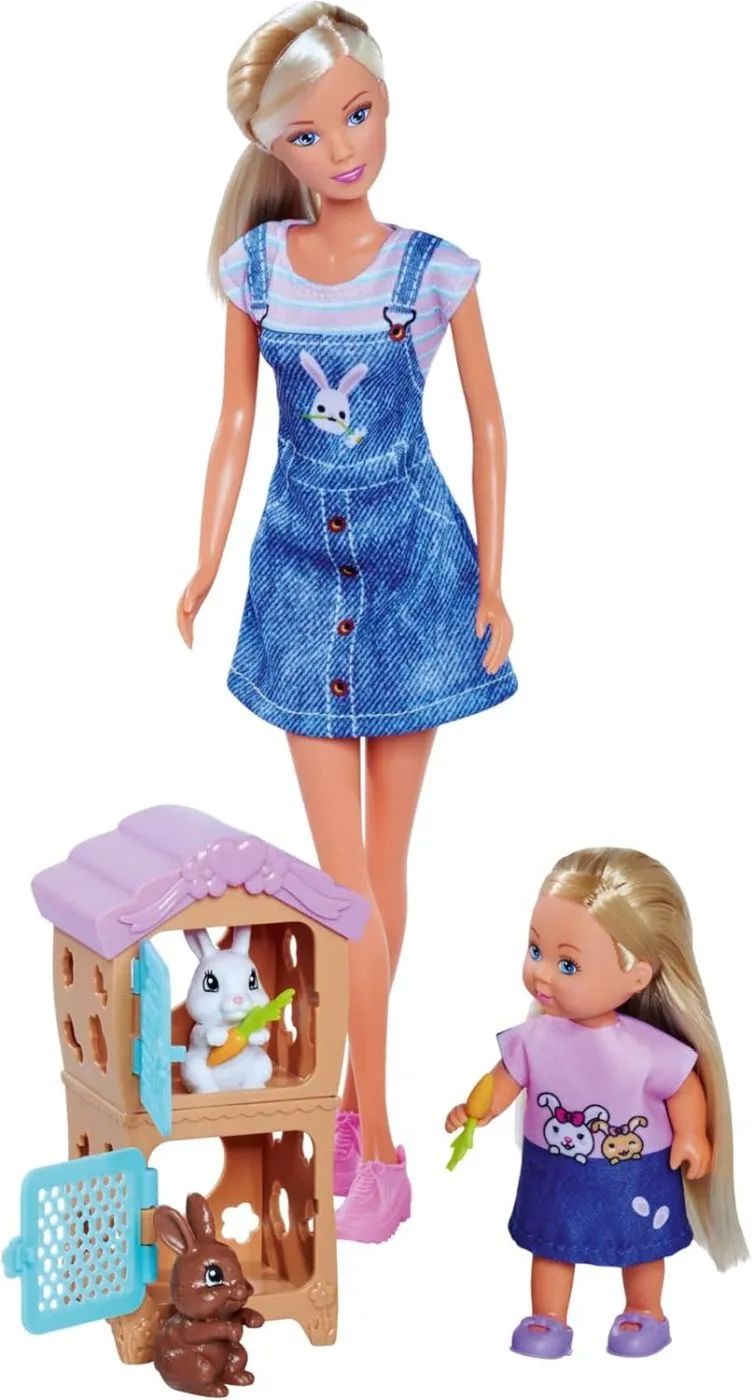STEFFI LOVE SET FAMILIA IEPURASILOR CU 2 PAPUSI SI ACCESORII - imagine 2