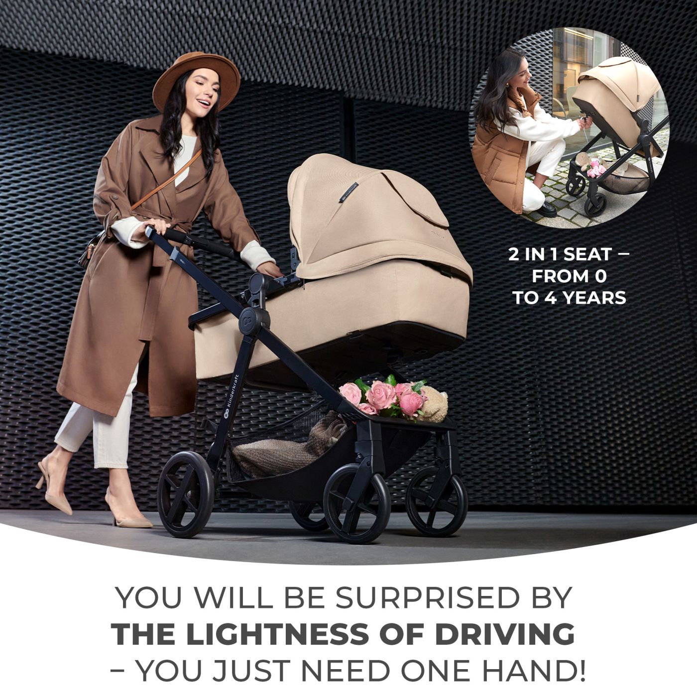 CARUCIOR KINDERKRAFT NEWLY, 3 IN 1, LIGHT GREY - imagine 5