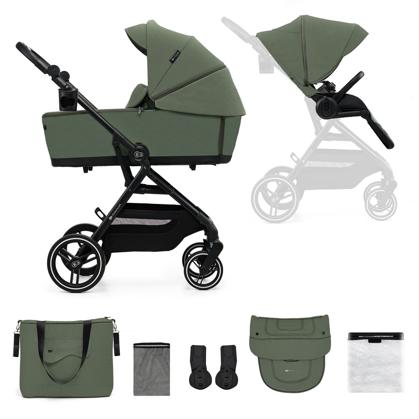 KINDERKRAFT MULTIFUNCTIONAL STROLLER YOXI 2IN1 MYSTIC GREEN - imagine 2