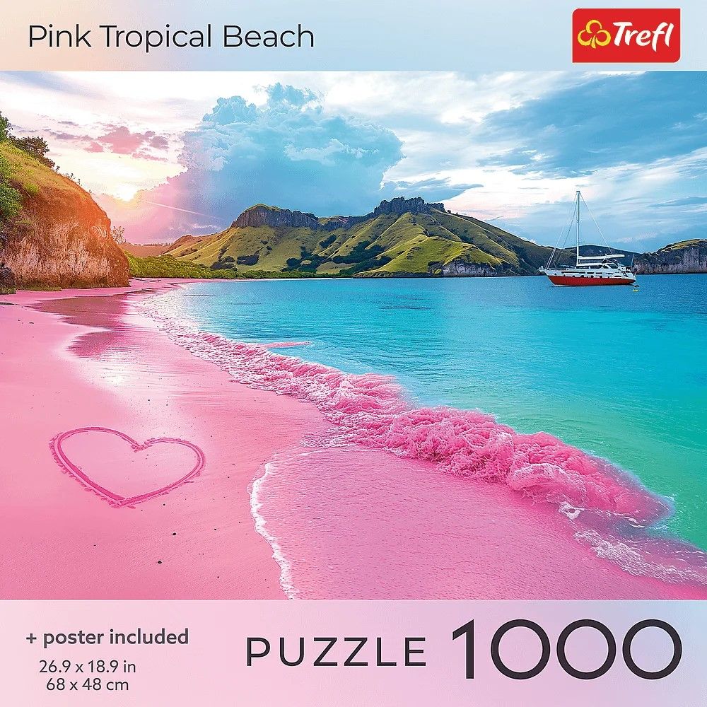 PUZZLE TREFL 1000 COLECTIA SUA PLAJA TROPICALA ROZ POSTER INCLUS - imagine 3