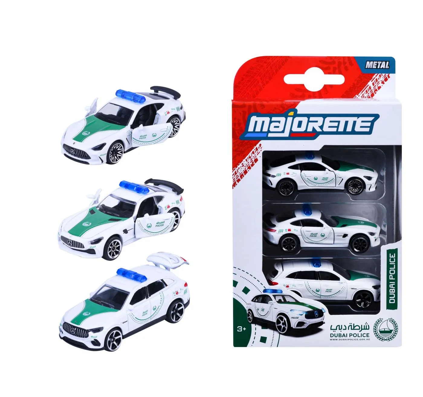 MAJORETTE SET 3 MASINUTE DE POLITIE DUBAI METALICE MERCEDES AMG 7.5CM - imagine 3