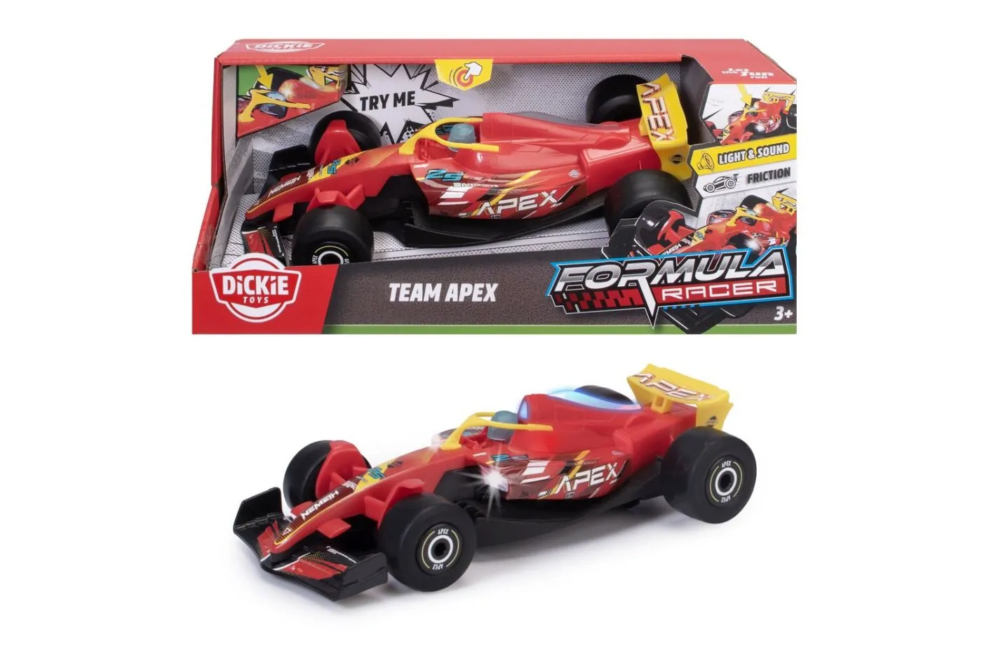 DICKIE TOYS FORMULA RACER MASINA TEAM APEX CU LUMINI SI SUNETE SCARA 1 LA 24 - imagine 3