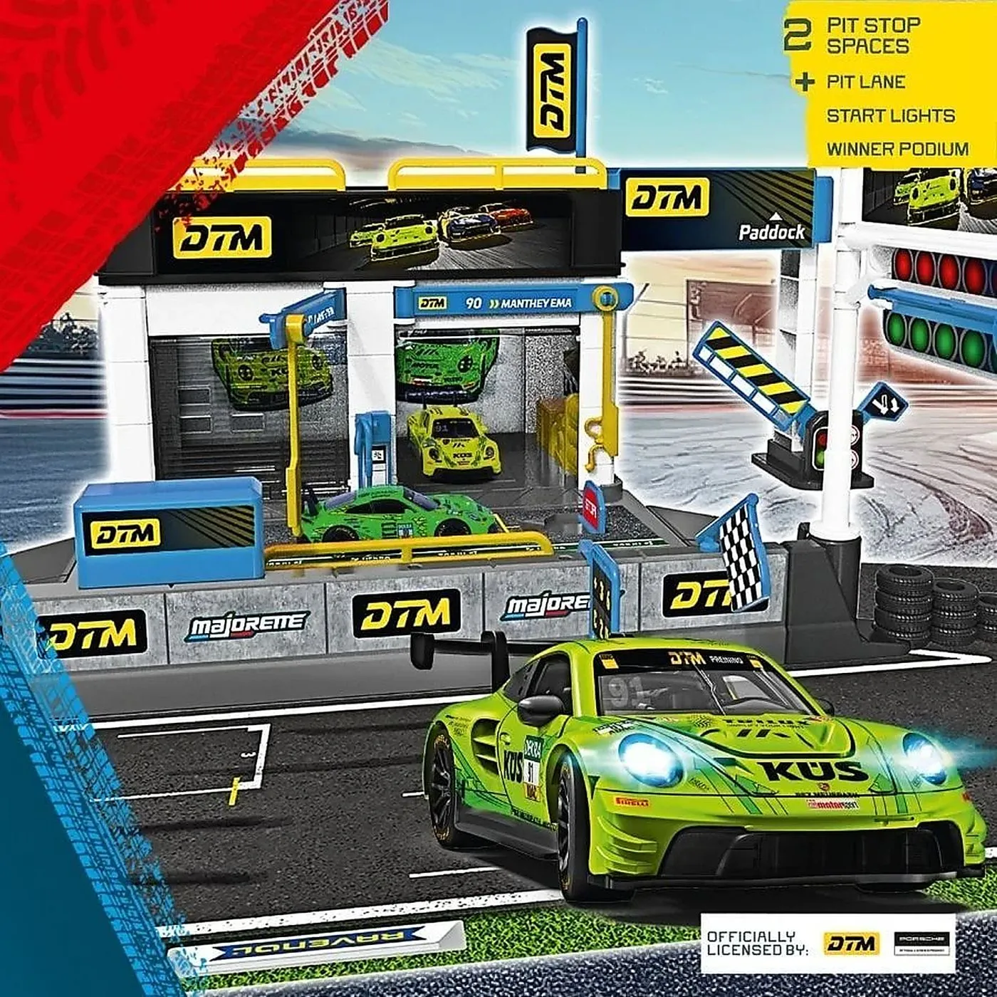 MAJORETTE SET MOTORSPORT DTM CU MASINUTA INCLUSA PORSCHE 911 GT3 R SCARA 1 LA 64 - imagine 3