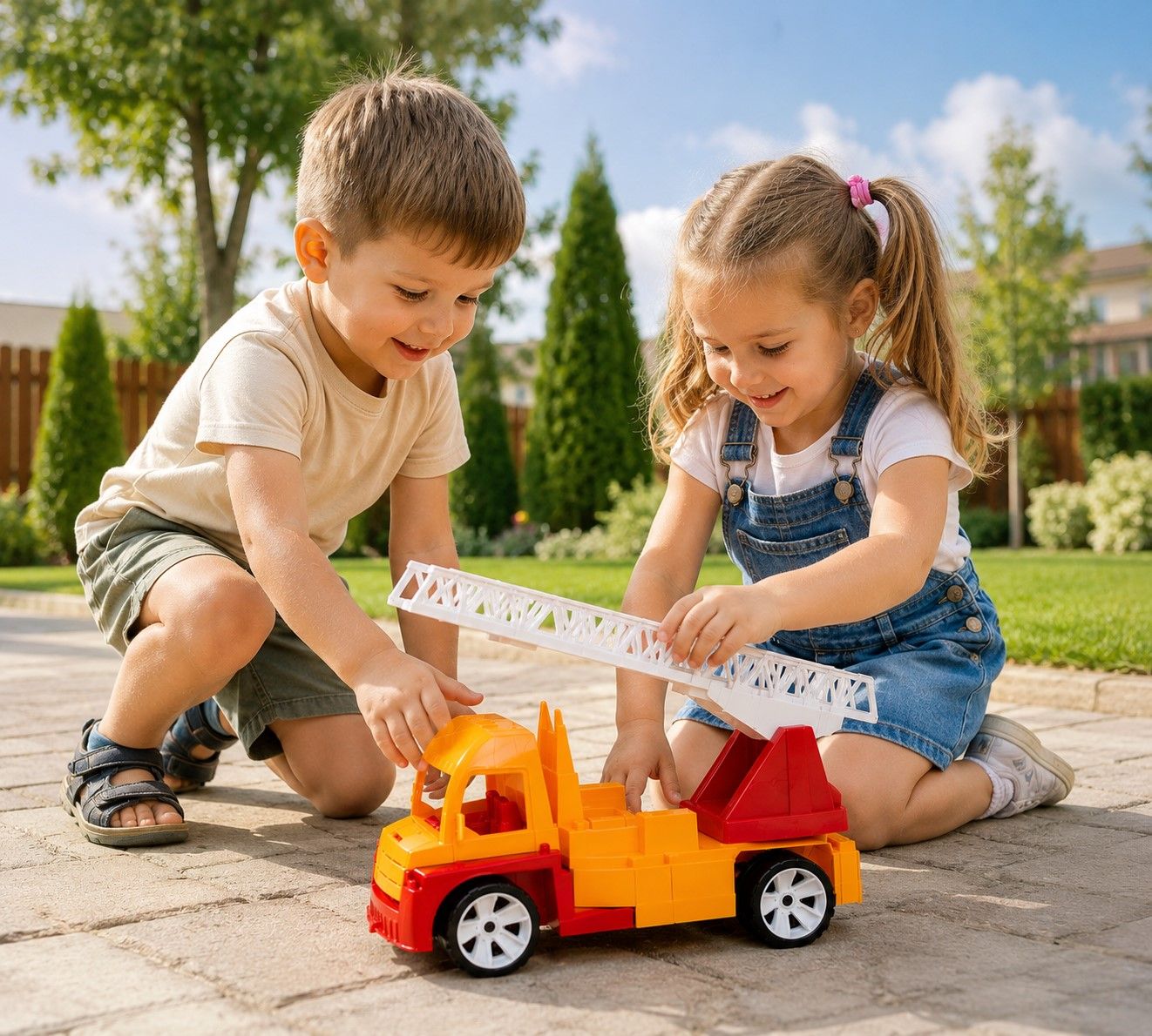 AUTOSPECIALA POMPIERI CU SCARA ROSU PORTOCALIU 46CM - imagine 3