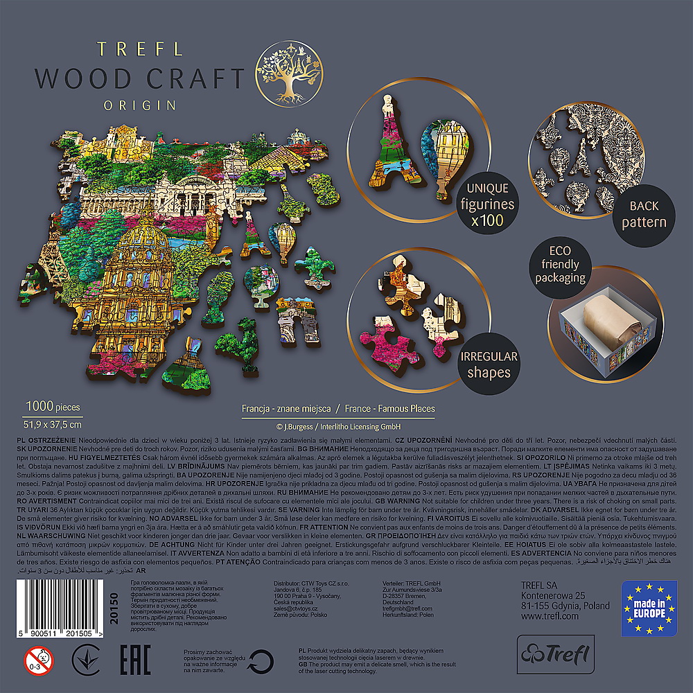 PUZZLE TREFL DIN LEMN 1000 PIESE OBIECTIVE TURISTICE FAIMOASE DIN FRANTA - imagine 4