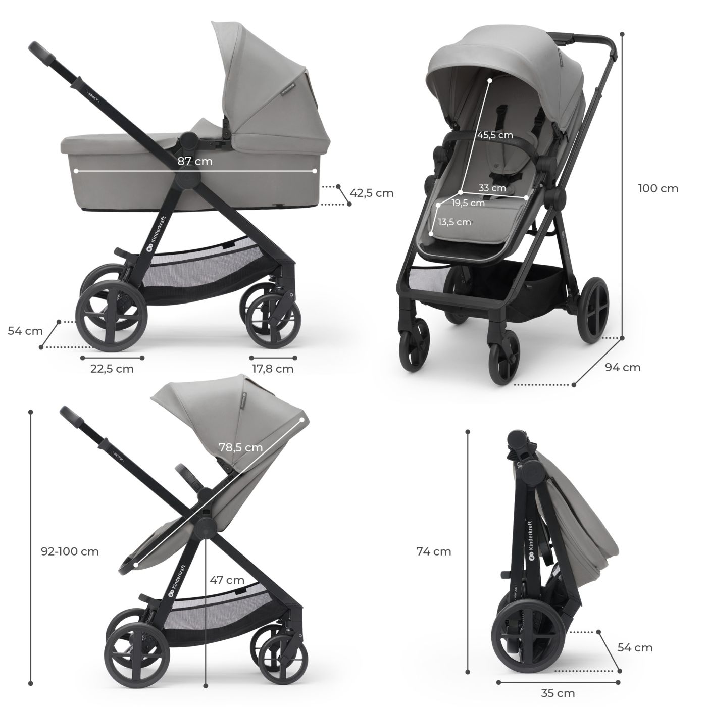 CARUCIOR KINDERKRAFT NEWLY, 3 IN 1, LIGHT GREY - imagine 7