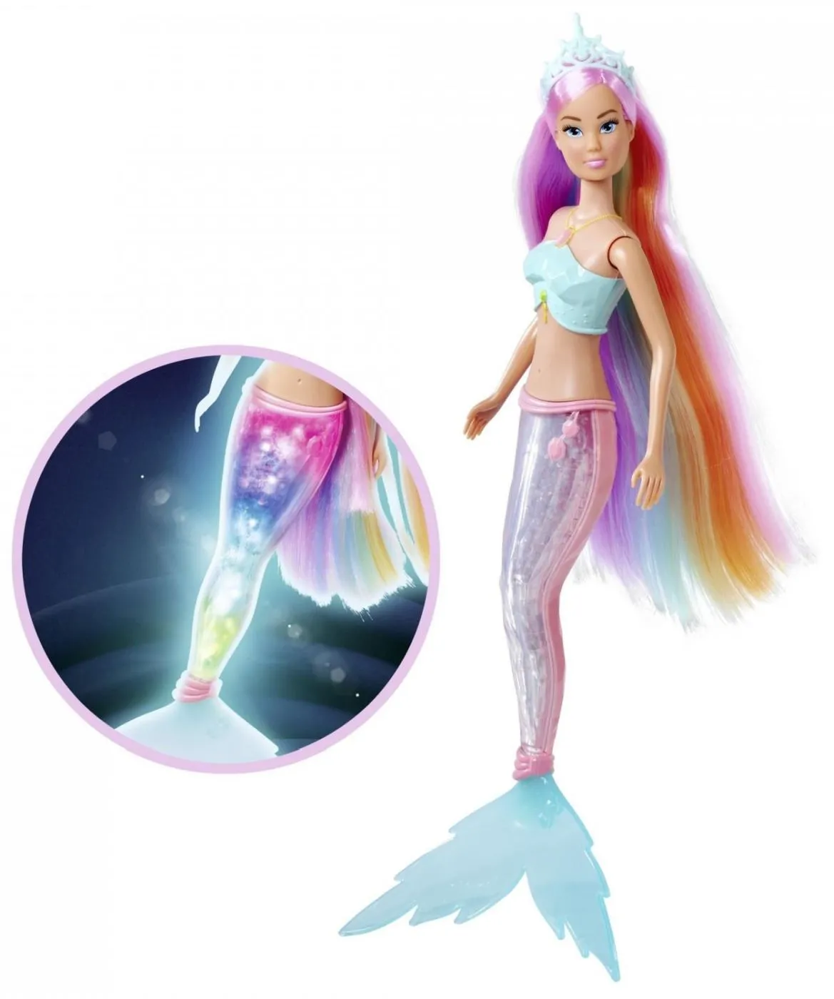 STEFFI LOVE PAPUSA STEFFI SIRENA MAGICA CURCUBEU CU COADA LUMINOASA 39CM - imagine 5