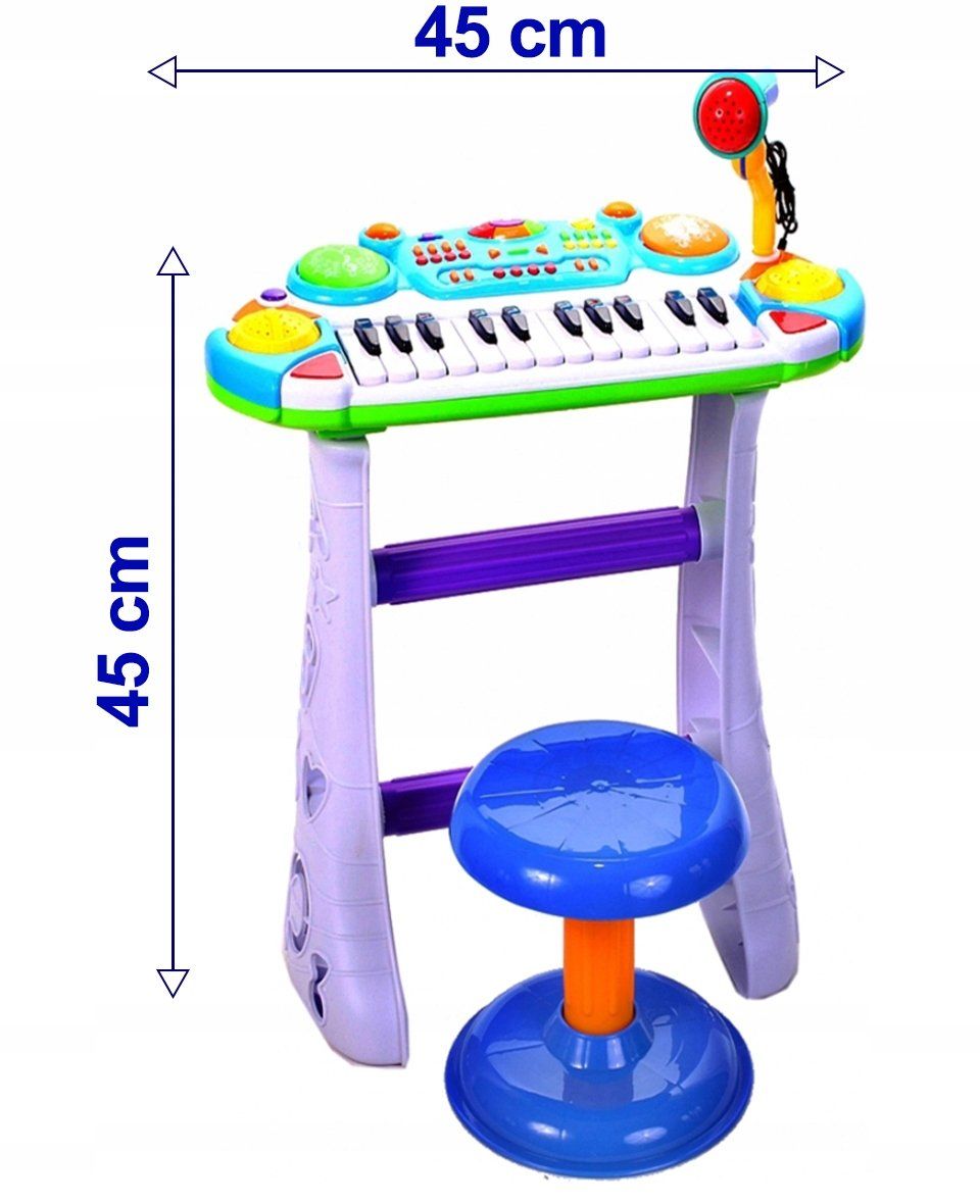 INSTRUMENT MUZICAL PIANINA ELECTRONICA MALPLAY CU SCAUN SI MICROFON 45 CM INALTIME ALBASTRU - imagine 7