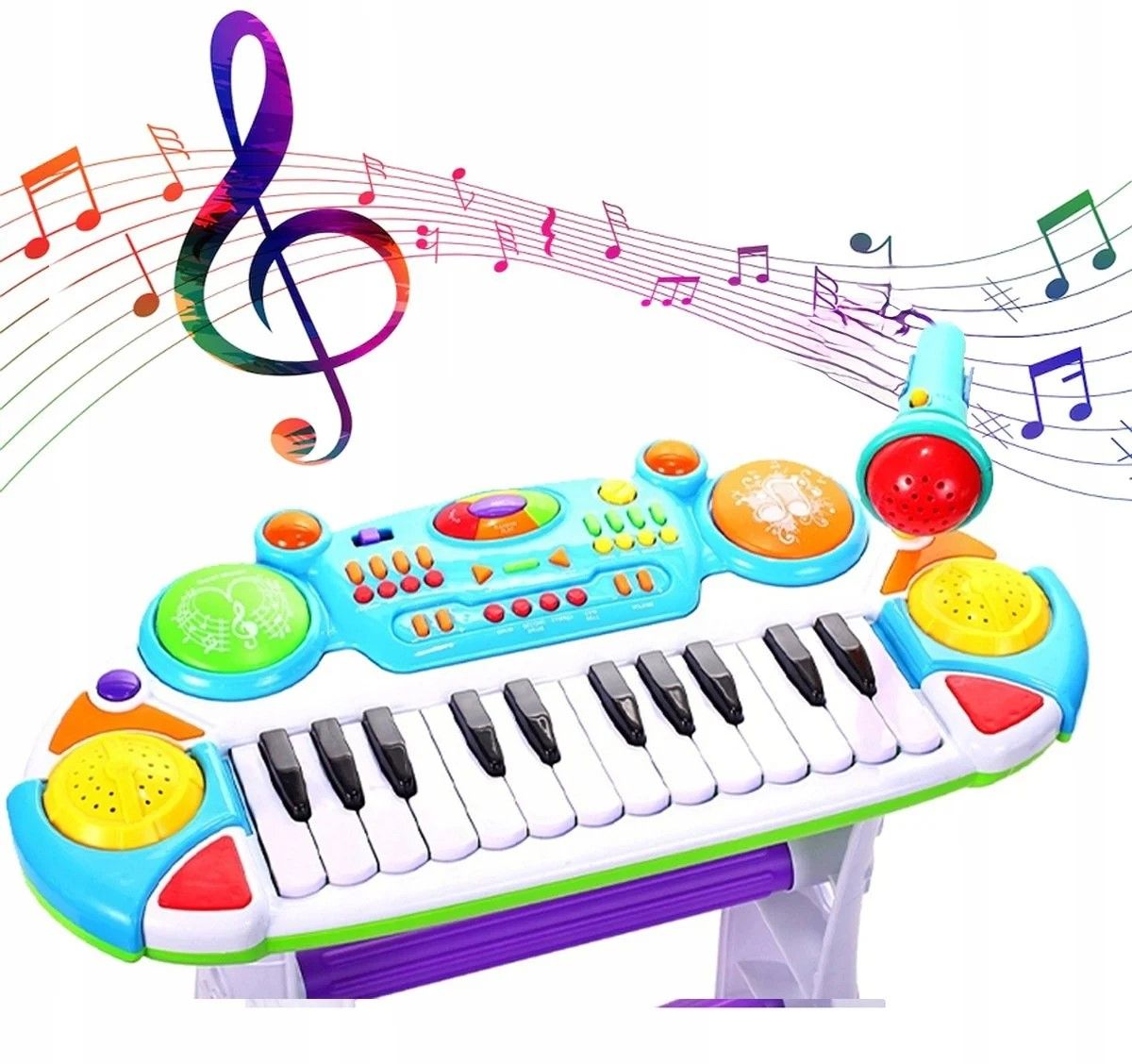 INSTRUMENT MUZICAL PIANINA ELECTRONICA MALPLAY CU SCAUN SI MICROFON 45 CM INALTIME ALBASTRU - imagine 8