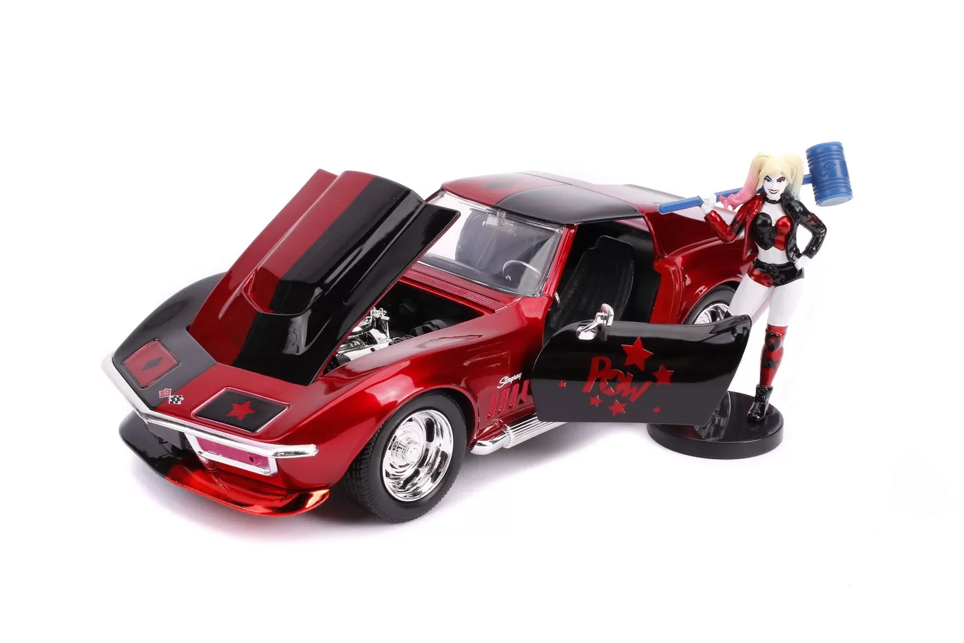 MASINUTA DIN METAL HARLEY QUINN 1969 CHEVY CORVETTE SCARA 1:24 - imagine 7
