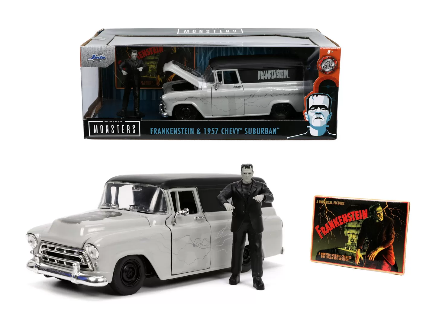 SET MASINUTA 1957 CHEVY SUBURBAN SI FIGURINA FRANKENSTEIN - imagine 8