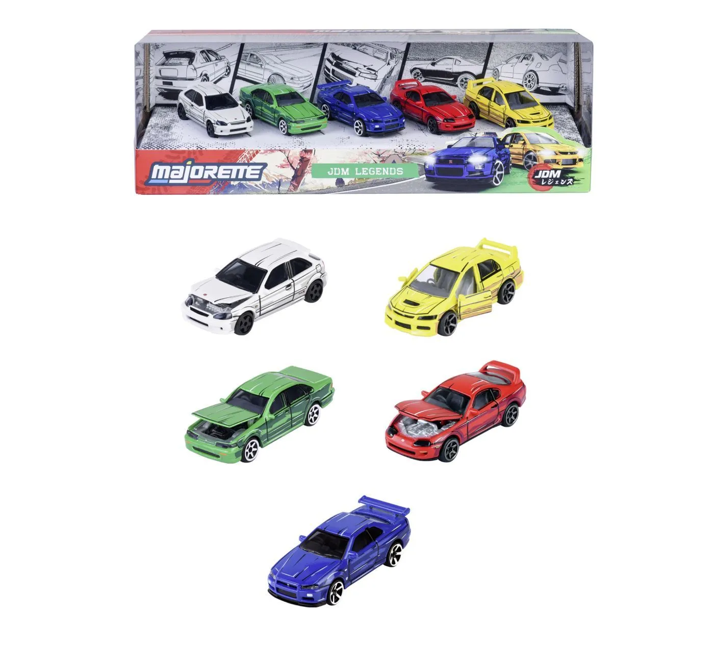 MAJORETTE SET 5 MASINUTE METALICE JDM LEGENDS PREMIUM ANIME SCARA 1 LA 64 - imagine 8